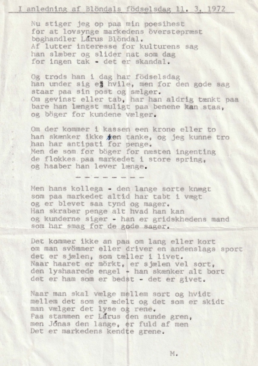 Frumgögn 1 af I anledning af Blöndals födselsdag. 11. mars 1972