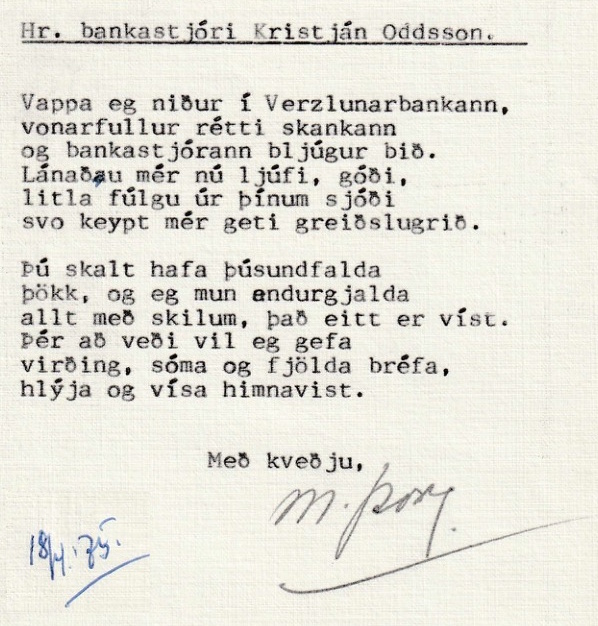 Frumgögn 1 af Hr. bankastjóri Kristján Oddson 18. apríl 1975