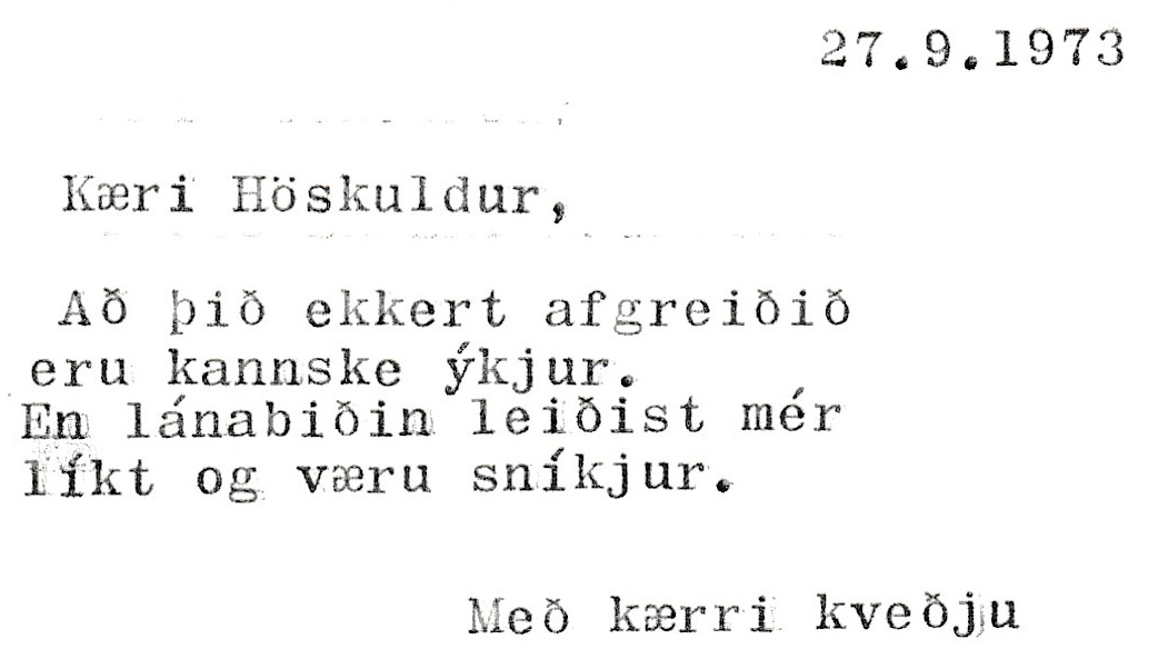 Frumgögn 1 af Kæri Höskuldur, 27. september 1973