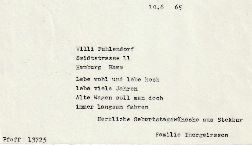 Frumgögn 1 af Willi Fuhlendorf - Smidtstrasse 11 - Hamburg 10. júní 1965