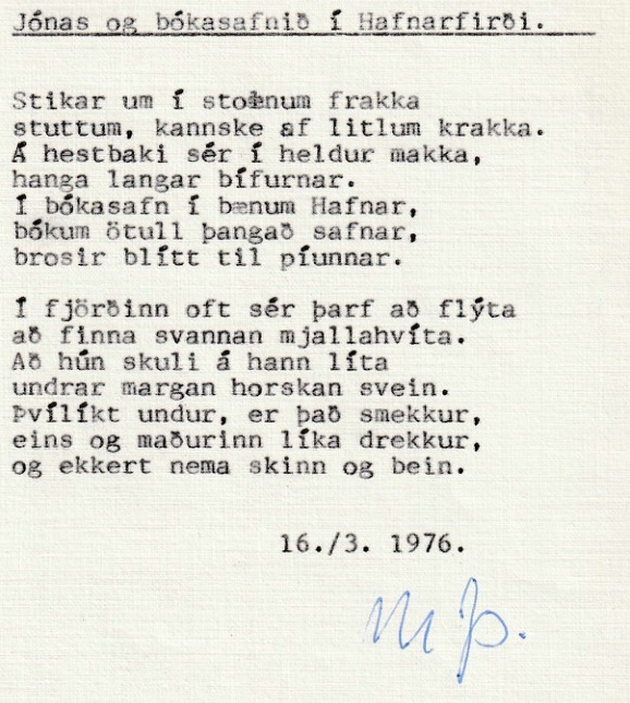 Frumgögn 1 af Jónas og bókasafnið í Hafnarfirði 16. mars 1976