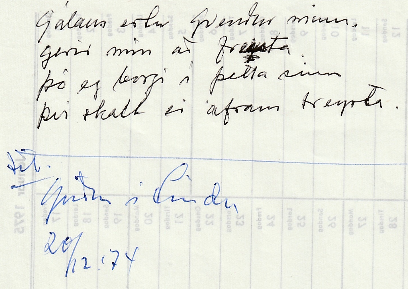 Frumgögn 1 af Guðmundur í Lindu 20. desember 1974