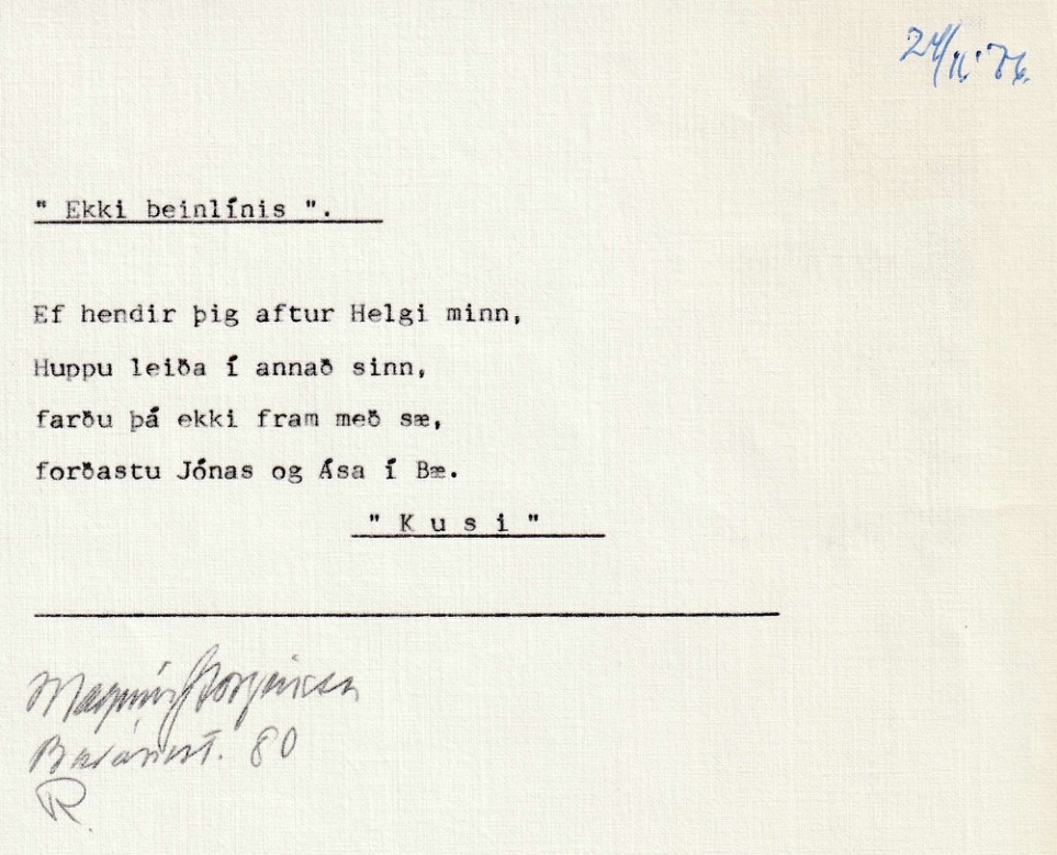 Frumgögn 1 af " Ekki beinlínis " 24. nóvember 1976