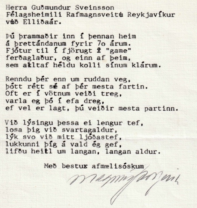 Frumgögn 1 af 70 ára afmæli Guðmundar Sveinssonar 6. janúar 1977