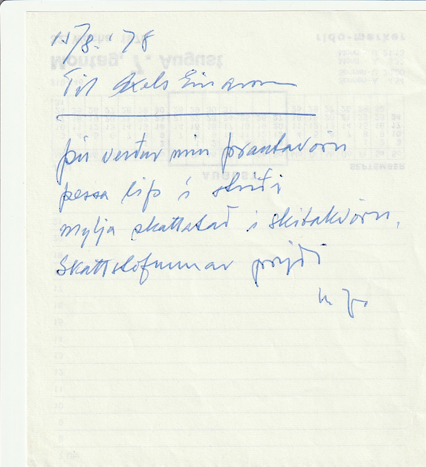 Frumgögn 1 af Til Axels Einarssonar 15. ágúst 1978