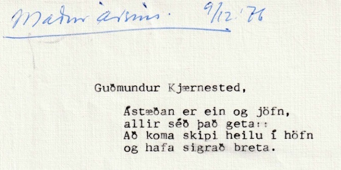Frumgögn 1 af Maður ársins Guðmundur Kjærnested 9. desember 1976