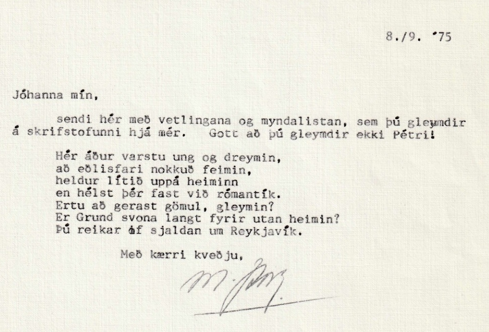 Frumgögn 1 af Til Jóhönnu 8. september 1975