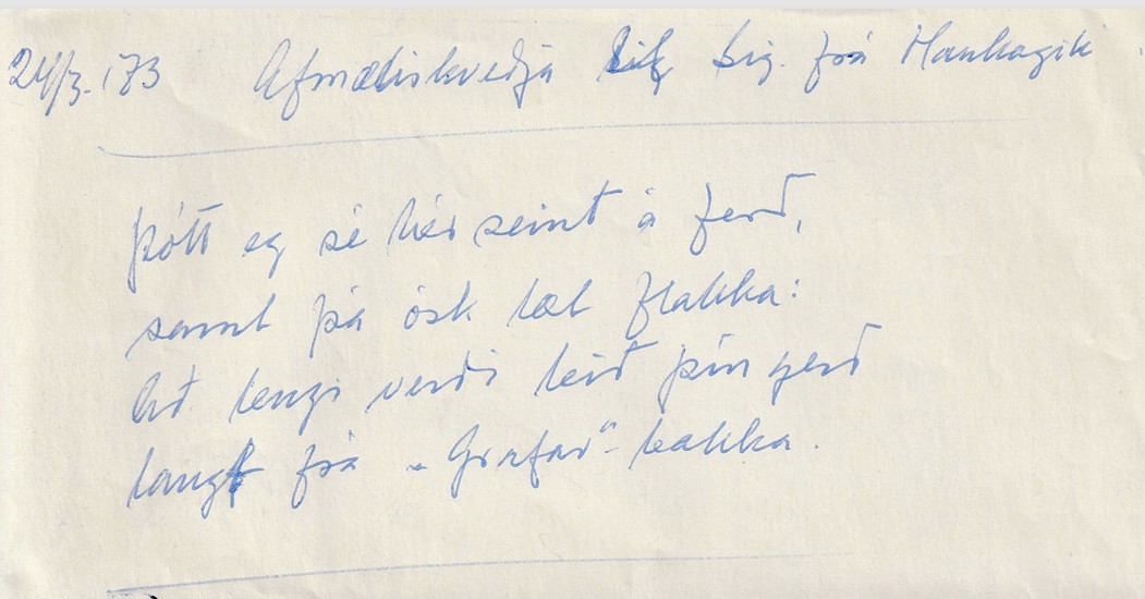 Frumgögn 1 af Afmæliskveðja til Sig. frá Haukagili 24. mars 1973