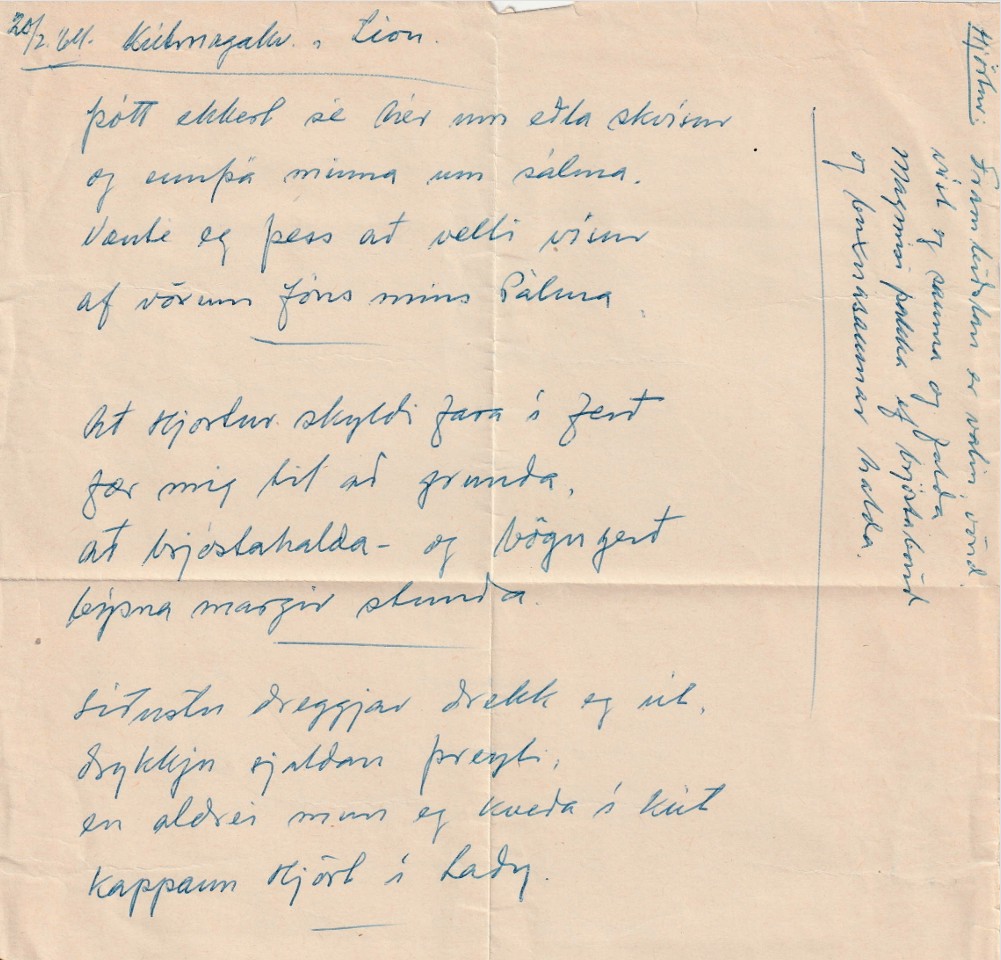 Frumgögn 1 af Kútmagakvæði, Lion 20. febrúar 1964