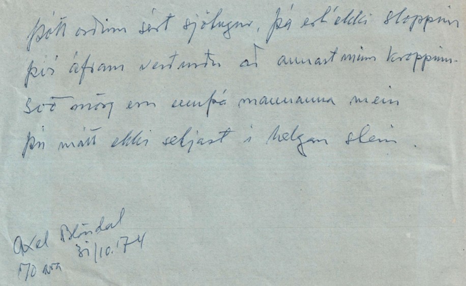 Frumgögn 1 af Axel Blöndal læknir 70 ára 31. október 1974