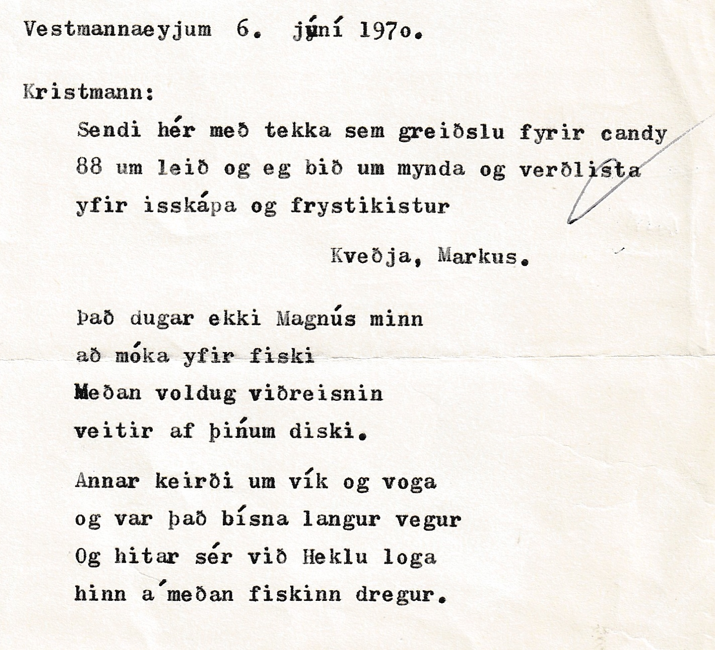 Frumgögn 1 af Vestmannaeyjum 6. júní 1970