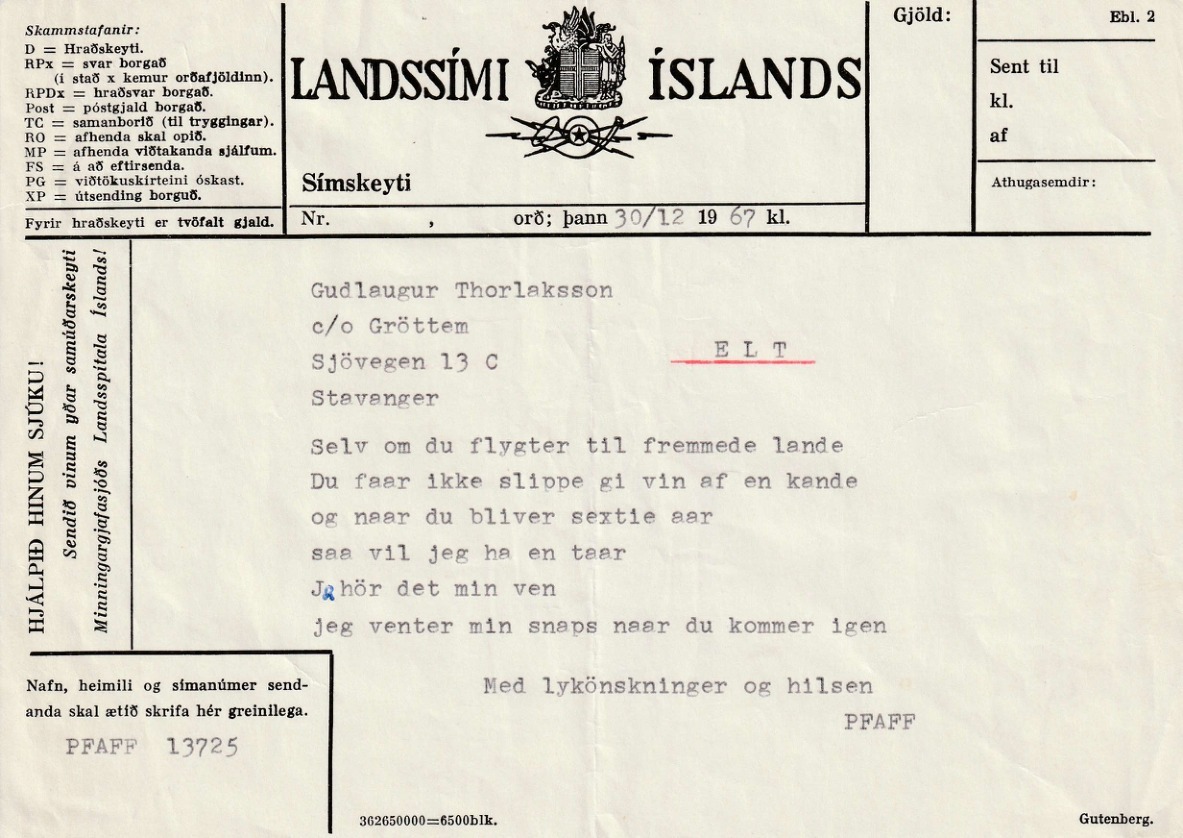 Frumgögn 1 af Kveðja til Guðlaugs Thorlakssonar 30. desember 1967