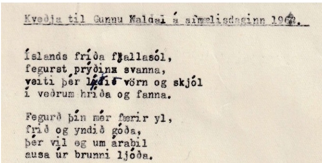 Frumgögn 1 af Kveðja til Gunnu Kaldal á afmælisdaginn 1968